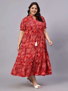 indietoga Women Tiered Red Ankle Length Dress