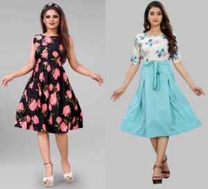 maruti fab Women Fit and Flare Multicolor Knee Length Dress