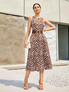 Ompax Women A-line Brown Midi/Calf Length Dress