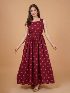 Daevish Women Fit and Flare Multicolor Maxi/Full Length Dress