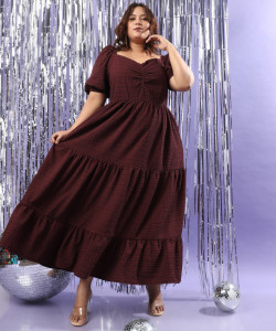 Instafab Plus Women A-line Maroon Above Knee/Mid Thigh Length Dress