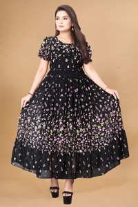 OZEX Women Pleated Multicolor Maxi/Full Length Dress