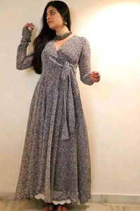 Fashion2wear Women A-line Grey, Black Midi/Calf Length Dress