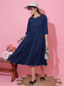 Sheetal Associates Women Fit and Flare Blue Midi/Calf Length Dress