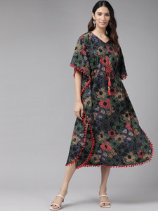 Yash Gallery Women Kaftan Black Below Knee Dress