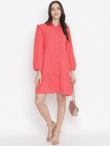 OXOLLOXO Women Shirt Orange Above Knee/Mid Thigh Length Dress