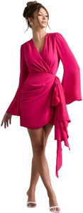 WANQUILA Women Wrap Pink Above Knee/Mid Thigh Length Dress