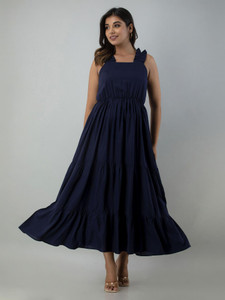 INDIANIC Women Maxi Blue Midi/Calf Length Dress