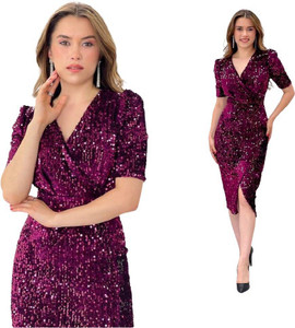 WAZIX Clothing Women Bodycon Purple Knee Length Dress