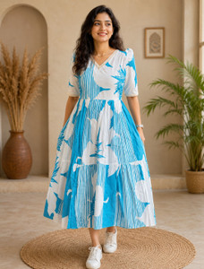 Gravel Grit Women Fit and Flare Blue Midi/Calf Length Dress