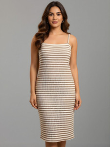 HANG N HOLD Women Bodycon Brown Above Knee/Mid Thigh Length Dress