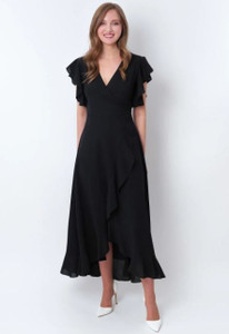 FABIUM Women Ruffled Black Midi/Calf Length Dress