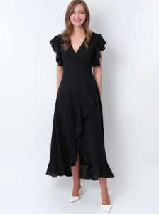 FABIUM Women Ruffled Black Midi/Calf Length Dress