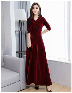 Emeros Women Fit and Flare Maroon Maxi/Full Length Dress