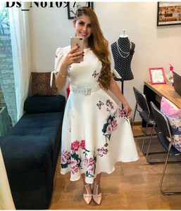 FOXDX Women Ethnic Dress White Knee Length Dress