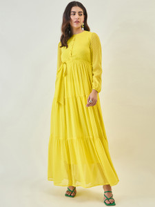 AAYU Women Maxi Yellow Full Length Dress
