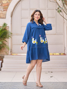 ZUMMER Women Empire Waist Blue Above Knee/Mid Thigh Length Dress