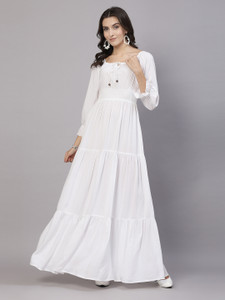AAYU Women Maxi White Full Length Dress