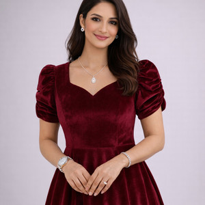 Freyal Enterprise Women Fit and Flare Maroon Midi/Calf Length Dress