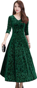 ARSH LIFESTYLE Women A-line Green Maxi/Full Length Dress