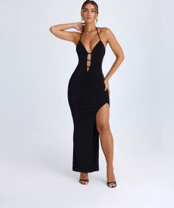 LIME Women Bodycon Black Maxi/Full Length Dress