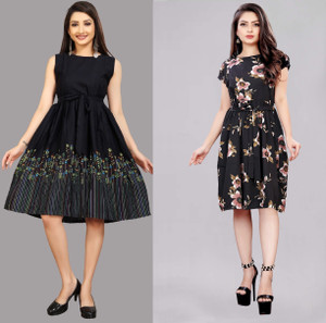 maruti fab Women Fit and Flare Multicolor Knee Length Dress