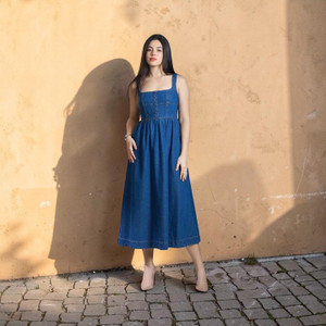 Mysha clothing Women A-line Blue Below Knee Dress