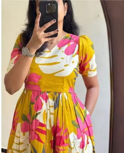 GonerDham Women A-line Yellow Knee Length Dress
