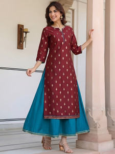 Janasya Women Ethnic Dress Maroon Ankle Length Dress