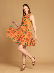 Fashion Club Collection Women Ethnic Dress Orange Above Knee/Mid Thigh Length Dress