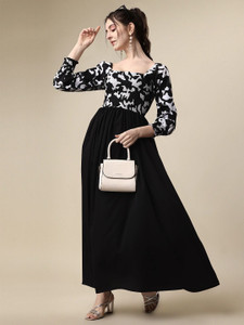Sheetal Associates Women Fit and Flare Black, White Maxi/Full Length Dress