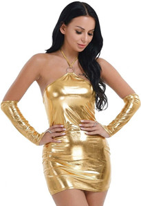PS COLLECTION Women Bodycon Gold Mini/Short Dress