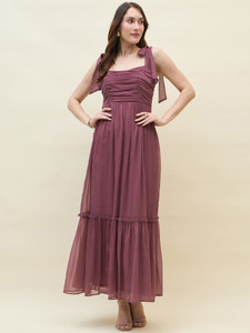 AAYU Women Layered Purple Maxi/Full Length Dress