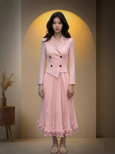 Mayneisha Women Pleated Pink Maxi/Full Length Dress