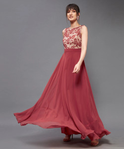 Miss Chase Women Gown Brown Maxi/Full Length Dress