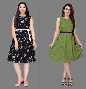 Modli 20 Fashion Women Fit and Flare Black Knee Length Dress