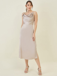 AAYU Women A-line Beige Below Knee Dress