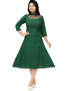 Ayan Women A-line Green Below Knee Dress