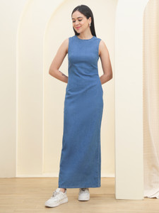 DOZER Women Shift Blue Maxi/Full Length Dress
