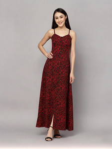 AAYU Women Maxi Black, Red Full Length Dress