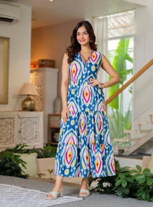 RD Fab Women Fit and Flare Blue Maxi/Full Length Dress