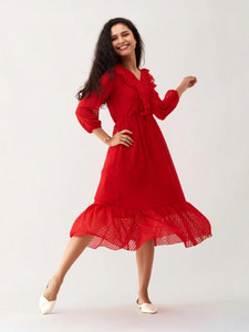 AASK Women Fit and Flare Red Midi/Calf Length Dress