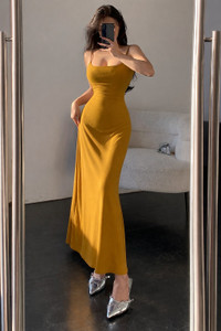 FabVerse Women Bodycon Yellow Maxi/Full Length Dress