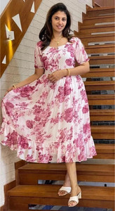 Nautiful Women Fit and Flare Pink Midi/Calf Length Dress