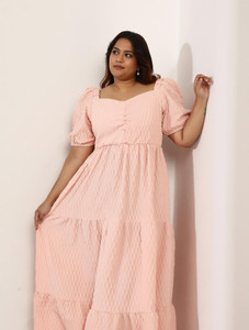 Instafab Plus Women A-line Pink Midi/Calf Length Dress