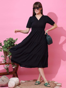 Sheetal Associates Women Fit and Flare Black Midi/Calf Length Dress