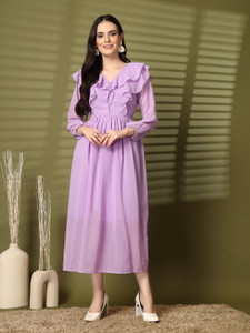 AAYU Women Fit and Flare Purple Midi/Calf Length Dress