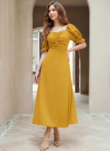 FAB2FASHION Women Fit and Flare Yellow Maxi/Full Length Dress