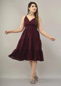 IQRAAR Women A-line Purple Knee Length Dress