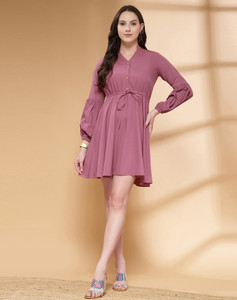 Selvia Women Peplum Pink Above Knee/Mid Thigh Length Dress